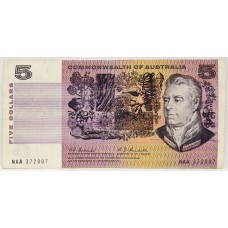 AUSTRALIA 1967 . FIVE 5 DOLLARS BANKNOTE . COOMBS/RANDALL . ERROR . MISSING 2 COLOUR SIMULATION